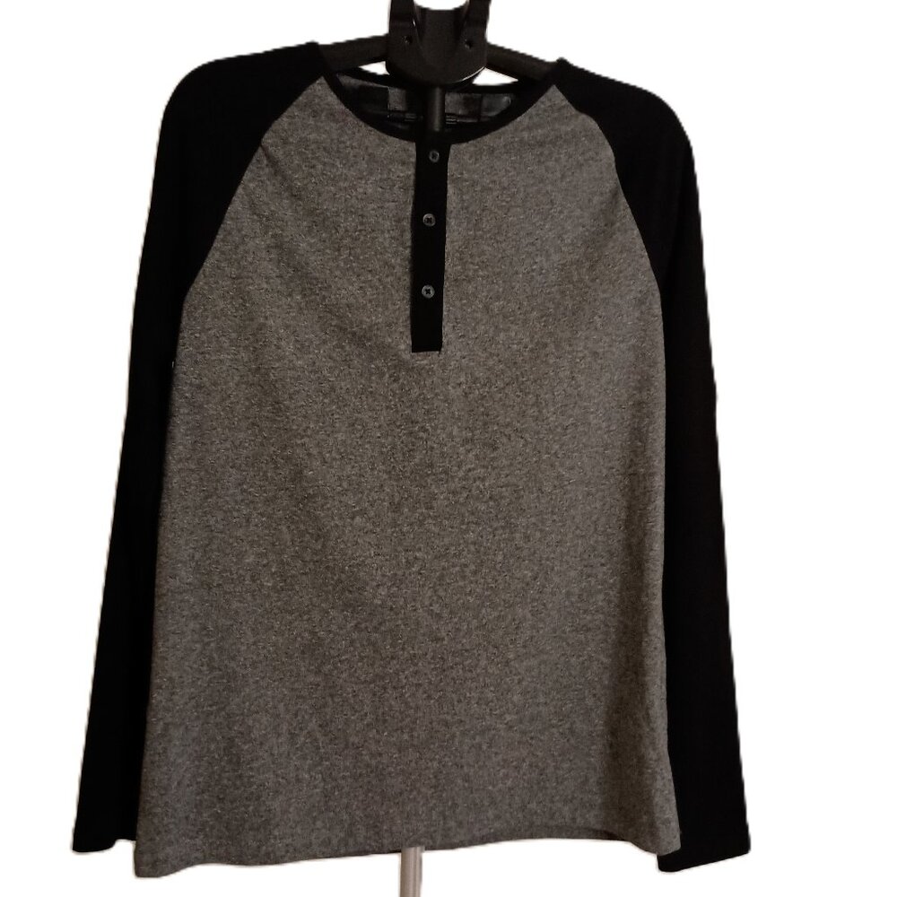 H&M Gray & Black Henley Style Long Sleeve Top Women’s XL NWT